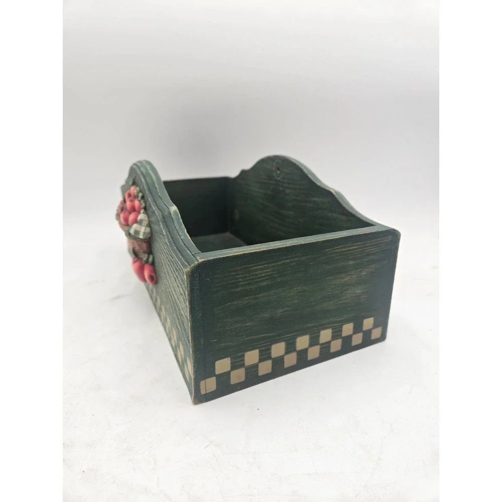 Vintage Country Rustic Green Wooden Caddy Apple Basket Farmhouse Primitive